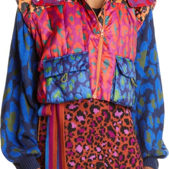 Colourful Leopard-Print Farm Rio Hooded Cropped Puffer Jacket in size Medium - Picture 5 of 14